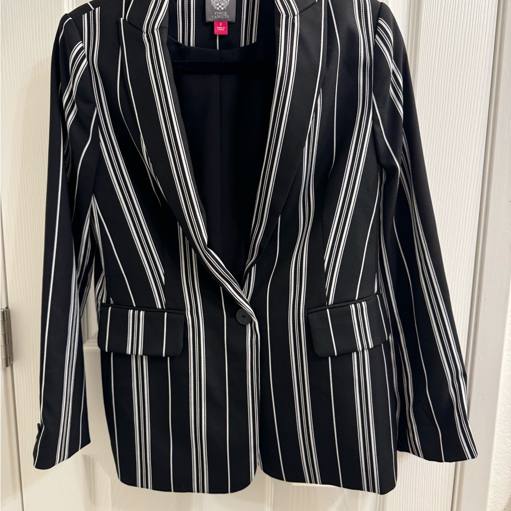 Vince Camuto Black and White Striped Blazer